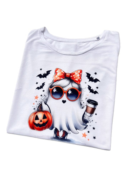 Cute Funny Ghost With Coffee T-ShirtKiddio