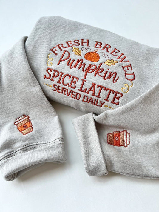 Embroidered Pumpkin Spice Latte Sweatshirt With Embroidered SleevesKiddio