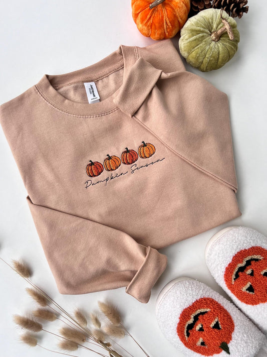 Embroidered Pumpkin Sweatshirt, Autumn Cozy Jumper For Her, Fall Sweatshirt, Halloween Sweatshirt, Halloween Embroidered SweatshirtKiddio