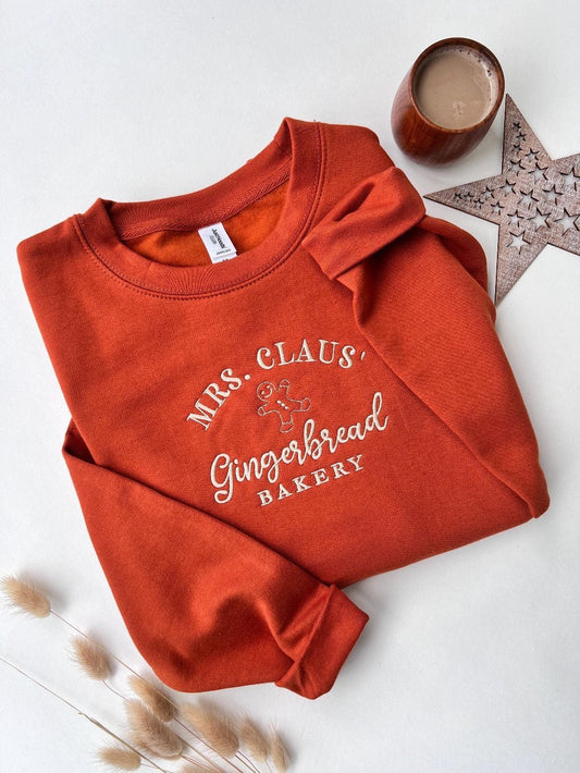 Mrs Clause Gingerbread Christmas Embroidered SweatshirtKiddio