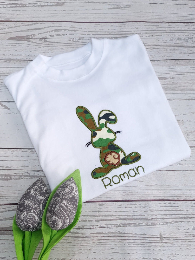 Children's Easter T-shirt, Easter Gift, Personalised T-shirt, Boys Easter Bunny Top , Easter Egg Hunt , Embroidered Bunny RabbitKiddio
