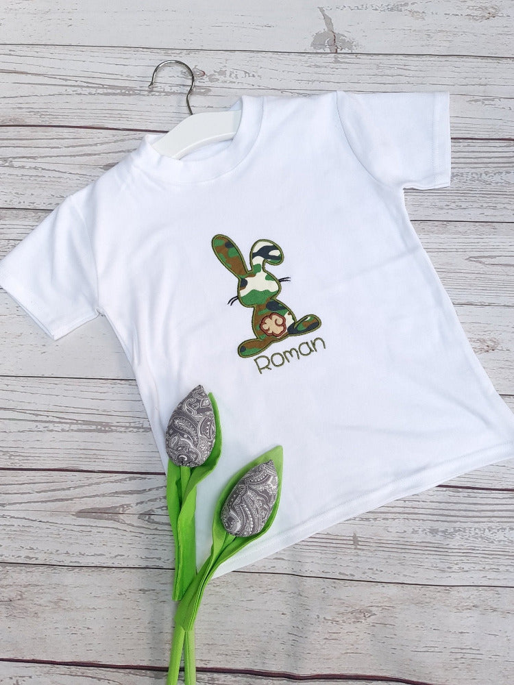 Children's Easter T-shirt, Easter Gift, Personalised T-shirt, Boys Easter Bunny Top , Easter Egg Hunt , Embroidered Bunny RabbitKiddio