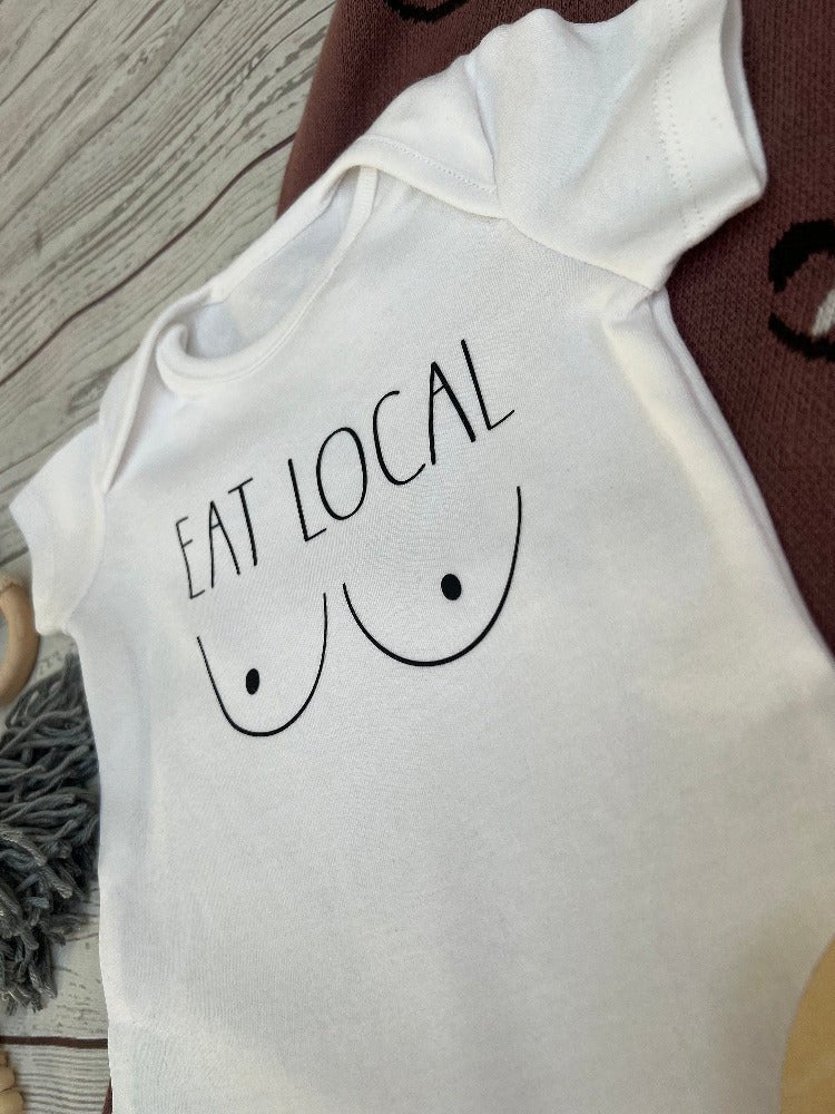 Eat Local Baby Grow Body Suit Vest Gift Present Breastfeeding Cute Funny