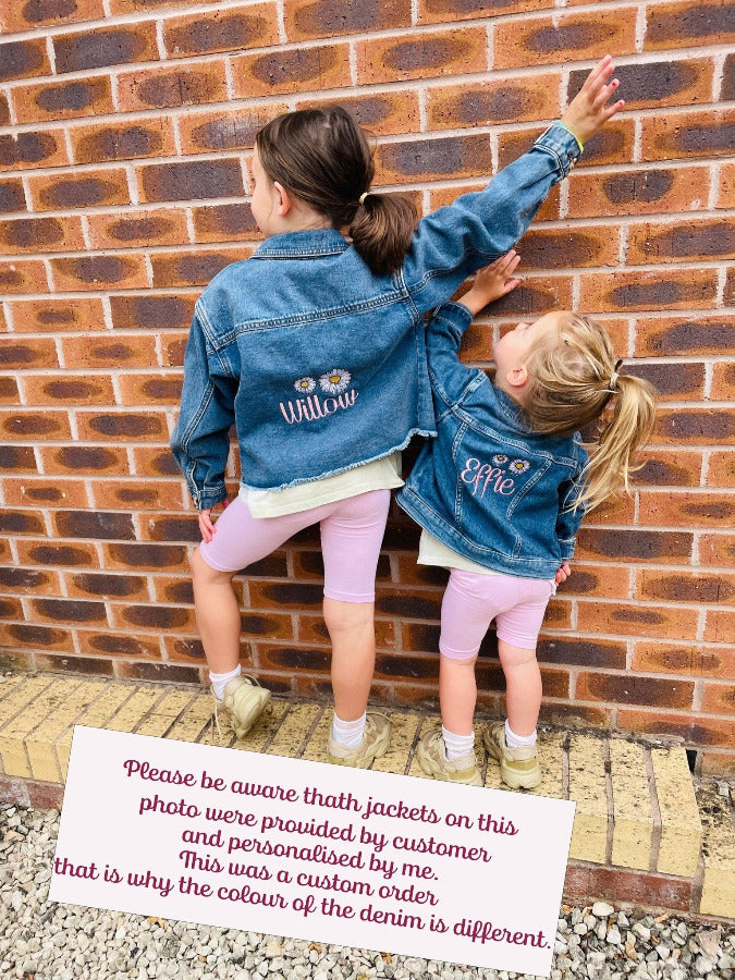 Kids Personalised Denim Jacket with Daisies DesignKiddio
