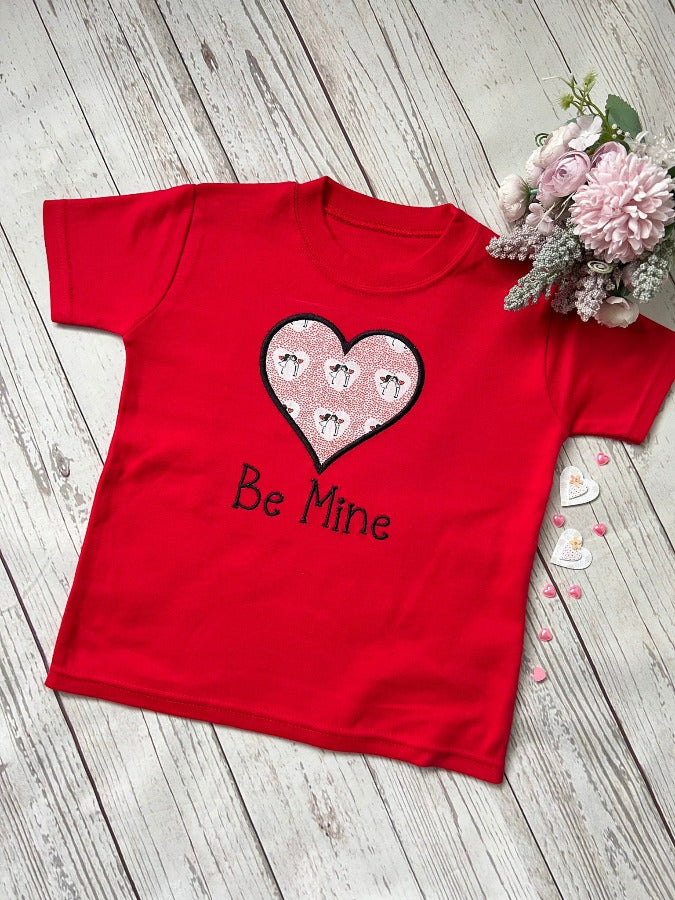 Kids Valetines Shirt , Valentine Embroidered T-Shirt ,Be Mine Valentine Top , Custom Valetines Shirt , Heart Design, Valentines OutfitKiddio