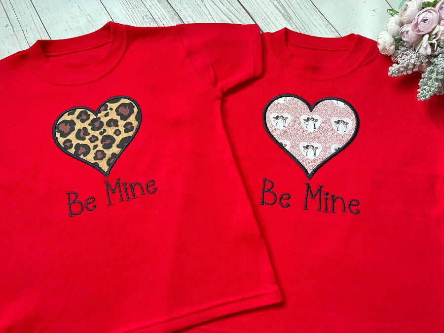 Kids Valetines Shirt , Valentine Embroidered T-Shirt ,Be Mine Valentine Top , Custom Valetines Shirt , Heart Design, Valentines OutfitKiddio