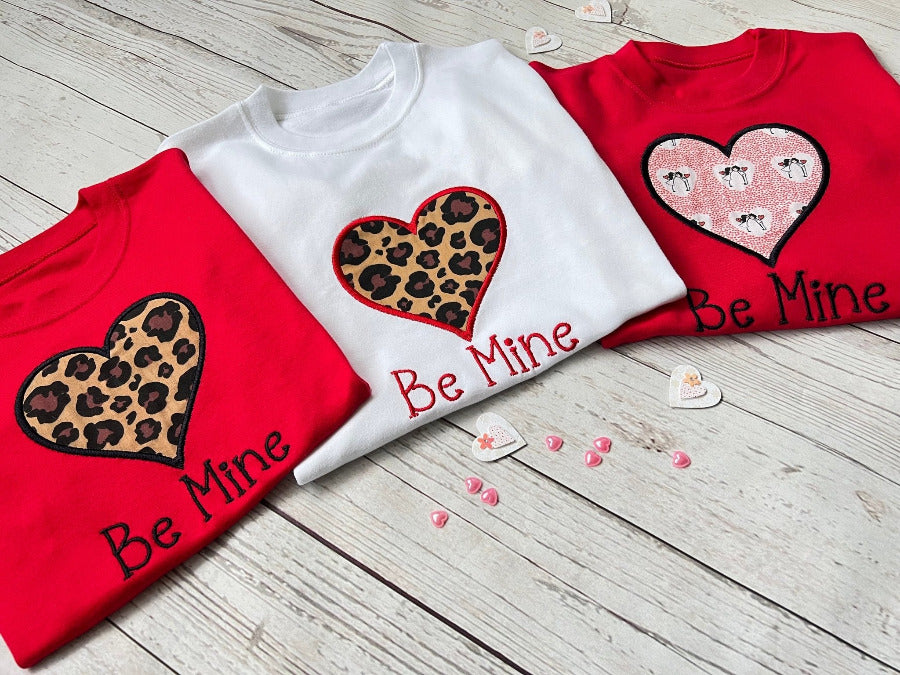 Kids Valetines Shirt , Valentine Embroidered T-Shirt ,Be Mine Valentine Top , Custom Valetines Shirt , Heart Design, Valentines OutfitKiddio
