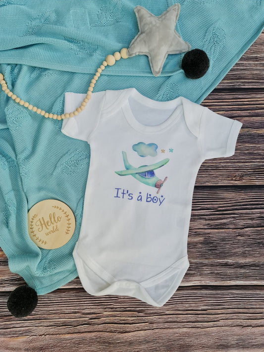 Personalised Blue Aeroplane Baby VestKiddioClothes