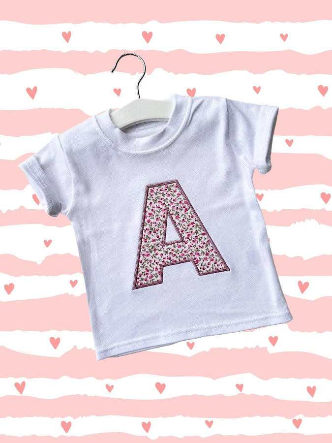 Personalised initial tee, custom tshirt, custom embroidery for kids, birthday initial top, cake smash outfitKiddio
