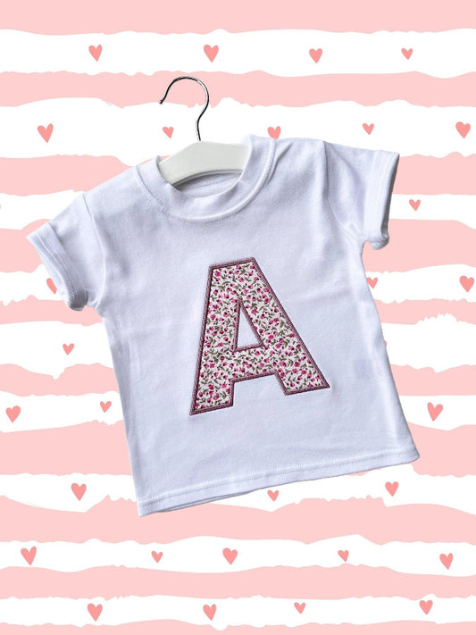 Personalised initial tee, custom tshirt, custom embroidery for kids, birthday initial top, cake smash outfitKiddio