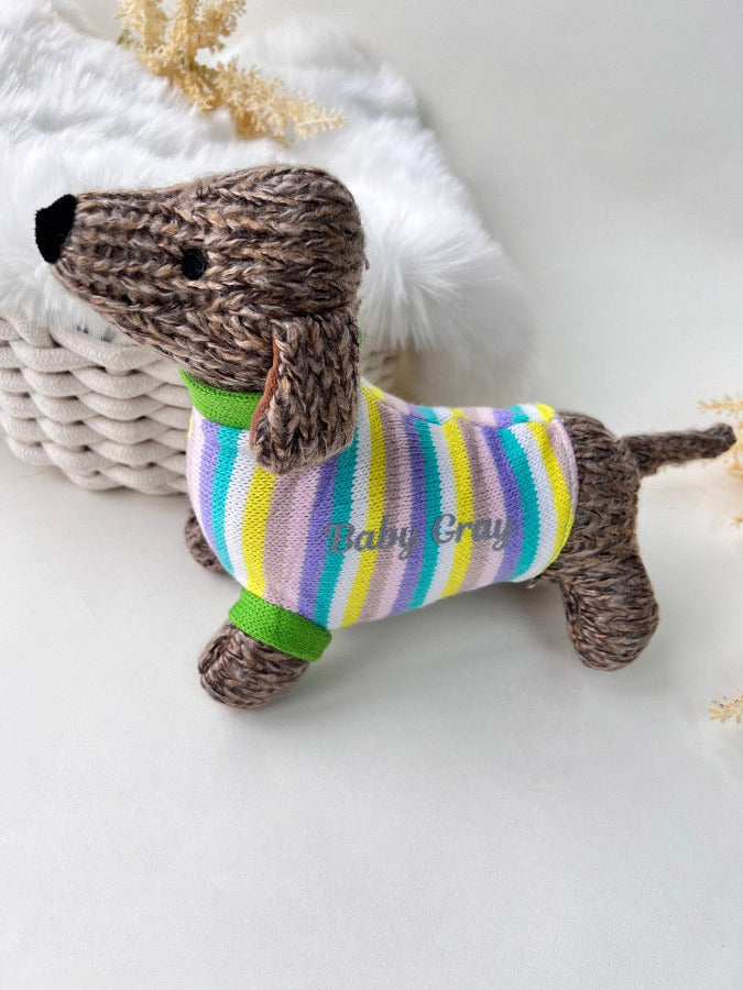 Personalised Knitted Sausage Dog Soft Toy in Jumper, Personalised Dog Toy, Sausage Dog Soft Toy, dachshundKiddio