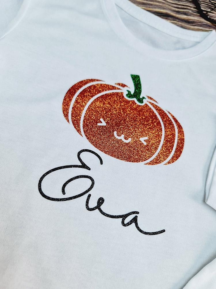 Personalised Pumpkin Glitter Halloween T-ShirtKiddioClothes