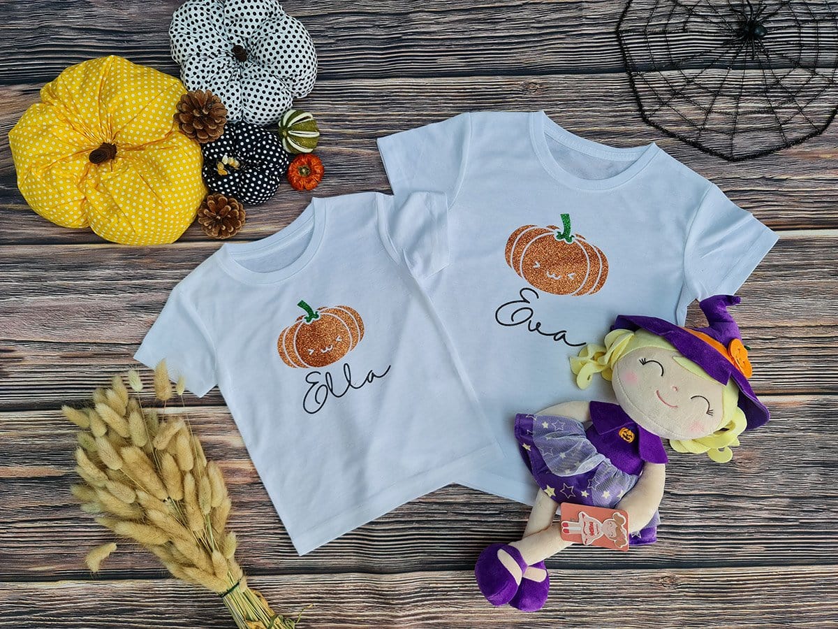 Personalised Pumpkin Glitter Halloween T-ShirtKiddioClothes