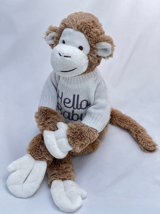 Personalized Monkey Soft Toy with Embroidered JumperKiddio