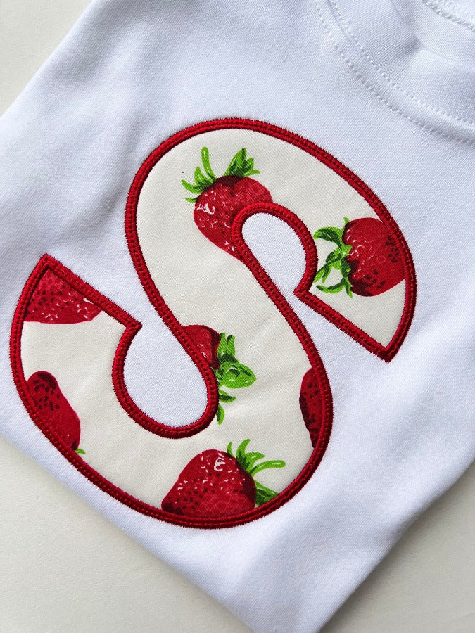 Strawberry Shirt, Embroidered Strawberry Tee For Kids, Cute Fruit Top, Cottagecore Shirt, Botanical Tee, Fruit Applique TopKiddio