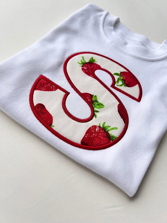 Strawberry Shirt, Embroidered Strawberry Tee For Kids, Cute Fruit Top, Cottagecore Shirt, Botanical Tee, Fruit Applique TopKiddio